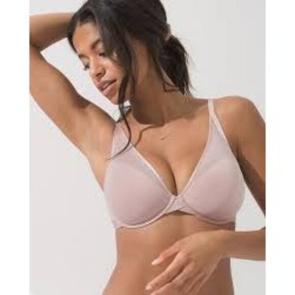 Soma LIghtest Lift Pink Blush Mesh Plunge Underwire Bra 36DD Adjustable Straps - Picture 2 of 5